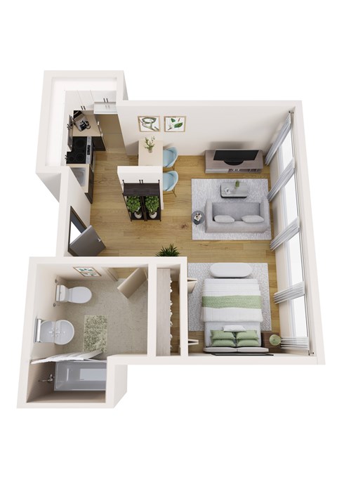 Floor plan for studio, 1 bath, 359 sqft